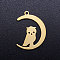 201 Stainless Steel Pendants, Crescent Moon with Owl, Golden, 23.5x17.5x1mm, Hole: 1.5mm