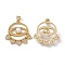Brass Micro Pave Cubic Zirconia Pendants, Cadmium Free & Lead Free, with ABS Imitation Pearl, Flat Round with Eye & Heart Charms, Real 18K Gold Plated, 26.5x25x6.5mm, Hole: 5x3.5mm