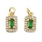 Brass Micro Pave Cubic Zirconia Charms, Cadmium Free & Nickel Free & Lead Free, with Jump Ring, Rectangle, Real 18K Gold Plated, Green, 10x6x3.5mm, Hole: 2.5mm