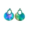 Ion Plating(IP) 304 Stainless Steel Big Pendants, Flat Round with Oval Charm, Rainbow Color, 43x30x1.5mm, Hole: 2.7mm