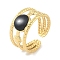 Ion Plating(IP) 304 Stainless Steel Enamel Flat Round Cuff Finger Rings, Wide Open Rings for Women, Real 18K Gold Plated, 10.5mm