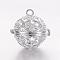 Brass Cage Pendants, For Chime Ball Pendant Necklaces Making, Hollow Round, Silver Color Plated, 17x17.5x14.5mm, Hole: 1mm, Inner Diameter: 11.5mm