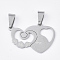 Non-Tarnish 201 Stainless Steel Split Pendants, Quote Pendants, for Lovers, Heart with Heart, with Word, Stainless Steel Color, 21x31x1mm, Hole: 8x4mm
