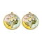 304 Stainless Steel Pendants, Flower, with Enamel and Pearl, Real 18K Gold Plated, Ion Plating(IP), Round, 27x24.5x3.5mm, Hole: 1.4mm