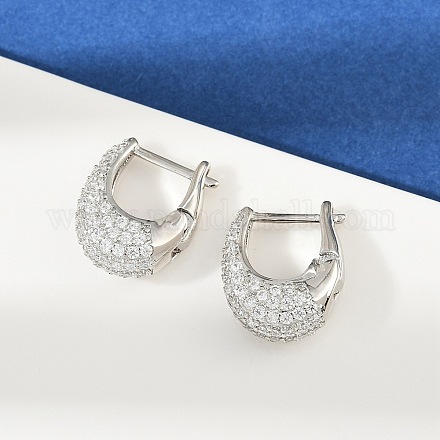 Овальные серьги-кольца из латуни с микропаве из прозрачных кубических цирконий EJEW-S277-10P-A-1