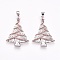 Eco-Friendly Brass Micro Pave Cubic Zirconia Pendants, Lead Free & Cadmium Free, Christmas Tree, Orange Red, Platinum, 35x24x4mm, Hole: 3.5x5mm