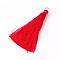 Nylon Thread Tassel Big Pendants Decoration, with Brass Findings, Golden, Red, 63~66x7mm, Hole: 7mm