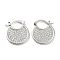 Brass Micro Pave Clear Cubic Zirconia Thick Hoop Earrings, Flat Round, Long-Lasting Plated, Cadmium Free & Lead Free, Platinum, 23x19.5x2mm