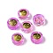 Transparent Spray Painted Glass Beads, with Golden Brass Findings, Flat Round with Smile, Medium Orchid, 11.5x4mm, Hole: 1.2mm