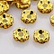 Brass Rhinestone Spacer Beads, Grade AAA, Wavy Edge, Nickel Free, Golden Metal Color, Rondelle, Topaz, 6x3mm, Hole: 1mm