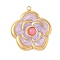 Dyed Natural White Jade Pendants, Stainless Steel Enamel Flower Charms, Real 18K Gold Plated, Thistle, 24.5x21.5x4mm, Hole: 1.4mm