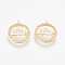 Brass Pendant Rhinestone Settings, Nickel Free, Flat Round with Word Love, Real 18K Gold Plated, Fit For 0.8mm Rhinestone, 14.5x13x2mm, Hole: 1mm