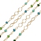 Brass Rhombus Link Chains, with Glass, Long-Lasting Plated, Rack Plating, Lead Free & Cadmium Free, Unwelded, Handmade Beaded Chains, Golden, 7.5x5.5x0.5mm