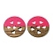 Resin and Walnut Pendants, Flat Round with Hear, for Valentine's Day Gift, Hot Pink, 38x3.5mm, Hole: 2mm