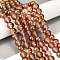 Frosted Transparent Glass Bead Strands, with Gold Powder, Round, Sienna, 8mm, Hole: 1mm