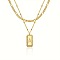 Brass Micro Pave Clear Cubic Zirconia Rectangle with Initial Pendant Double Layer Necklaces for Women, with 201 Stainless Steel Chain, Golden, Letter A, 15.75~19.69 inch(40~50cm)