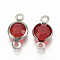 304 Stainless Steel Links connectors, with Glass, Flat Round, Stainless Steel Color, Dark Red, 15x8.5x4mm, Hole: 1.5mm