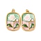 304 Stainless Steel Enamel Pendants, Rectangle with Flower, with ABS Plastic Pearl and Resin & Jump Ring, Ion Plating(IP), Real 18K Gold Plated, 25x16x6mm, Hole: 2.5mm