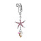 304 Stainless Steel Pave Cubic Zirconia & Plastic Pearl & Natural Shell Starfish Dangle Clip on Belly Rings, Stainless Steel Color, Flamingo, 44x20mm