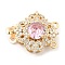 Brass Micro Pave Clear Cubic Zirconia Box Clasps, 2-Strand, 4-Hole, with Pink Glass Rhinestone, Crown, 17.5x22x9mm, Hole: 1.4mm