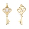 Brass Micro Pave Clear Cubic Zirconia Pendants, Cadmium Free & Lead Free, with Jump Rings, Key, Real 18K Gold Plated, 32x14x4mm, Hole: 3mm