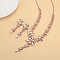 Flower Brass Rhinestone Pendant Necklaces & Stud Dangle Earrings, Rose Gold, Crystal AB, 420mm
