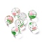 Transparent Glass Beads, Hand Drawn Beads, with Enamel, Round, Pink, Flower Pattern, 14~15x13~13.5mm, Hole: 1.5~1.6mm