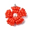 Glass Seed Beaded Daisy Pendants, with Shell Pearl & Stainless Steel Color Jump Ring, Red, 18~19x18x4mm, Hole: 3.5mm