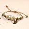 Adjustable Handmade Porcelain Flower Beads Braided Beads Bracelets, Alloy Leaf Charm Bracelets for Women, Olive Drab, 7-1/8 inch(18cm)