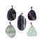 Natural Fluorite Pendants, with Iron Snap on Bails, Faceted, Nuggets, 34.5~50x23.5~31x10.5~13mm, Hole: 7.8x3mm