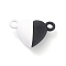 Alloy Magnetic Clasps with Loops, Heart, White & Black, 15x9.5x6mm, Hole: 1.5mm
