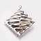 Original Color 304 Stainless Steel Hollow Rhombus Pendants, Stainless Steel Color, 25x23x6.5mm, Hole: 1mm