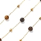Natural Tiger Eye & 304 Stainless Steel Beads Link Chains, with 316 Stainless Steel Chains, Ion Plating(IP), Soldered, Round, with Spool, 4.5mm