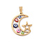 PVD Vacuum Plating 304 Stainless Steel Enamel Pendants, Golden, Hollow, Moon & Star with Evil Eye, Colorful, 22x18.5x3mm, Hole: 5x3mm