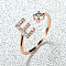 Brass Micro Pave Cubic Zirconia Cuff Rings for Women, Open Rings, Rose Gold, Letter E, Inner Diameter: 16~19mm