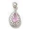 Teardrop Rack Plating Brass Micro Pave Cubic Zirconia Pendant, with Glass Rhinestone, Lead Free & Cadmium Free, Long-Lasting Plated, Platinum, Pearl Pink, 27x16x8mm, Hole: 3mm