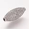Brass Micro Pave Cubic Zirconia Beads, Rice, Clear, Platinum, 28x11mm, Hole: 2mm