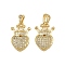 Brass Micro Pave Clear Cubic Zirconia Pendants, Heart, Real 16K Gold Plated, 19x12.5x4mm, Hole: 3x4mm