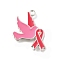Breast Cancer Pink Awareness Ribbon Theme Alloy Enamel Pendants, Silver, Bird, 26.5x18.5x1.5mm, Hole: 1.8mm
