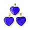 Handmade Lampwork Pendants, with Brass Findings, Long-Lasting Plated, Lead Free & Cadmium Free, Heart Charms, Medium Blue, 28x26x4mm, Hole: 6.5x4mm