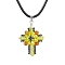 Transparent Electroplate Glass Pendant Necklaces, Seed Beads  Pendant Necklaces, Imitation Leather Cord, Cross, Yellow, 17.72 inch(45cm)