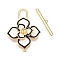 Brass Toggle Clasps, Cadmium Free & Nickel Free & Lead Free, with Enamel, Flower, Real 18K Gold Plated, 30x21x5.5mm, Hole: 1.4mm, Bar: 3.5x21x2mm, Hole: 1.2mm, Pin: 0.8mm