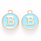 Golden Plated Alloy Enamel Charms, Cadmium Free & Lead Free, Enamelled Sequins, Flat Round with Letter, Sky Blue, Letter.B, 14x12x2mm, Hole: 1.5mm