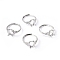 Adjustable Brass Finger Ring Components, 4 Claw Prong Ring Settings, with Clear Cubic Zirconia, Platinum, Size 7, 17mm, Tray: 9.5x8mm