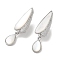 Teardrop Brass Fold Over Clasps, Cadmium Free & Nickel Free & Lead Free, with Natural White Shell, Real Platinum Plated, 31.5x9x9mm