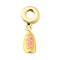Brass European Dangle Charms, with Light Salmon Enamel, Large Hole Pendants, Cadmium Free & Lead Free, Honeydew Melon, Real 18K Gold Plated, 27mm, Hole: 4.5mm