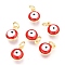 Brass Enamel Charms, Real 18K Gold Plated, Long-Lasting Plated, with Jump Ring, Evil Eye, Red, 9.5x6.5x4.5mm, Hole: 2.5mm