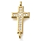Brass Pave Clear Cubic Zirconia Connector Charms, Religion Cross Links, Real 16K Gold Plated, 20.5x10x3mm, Hole: 1.2mm