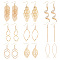 9 Pairs 9 Style Alloy Long Dangle Earrings, Cluster Earrings, Leaf & Jesus Fish & Oval & Infinity, Golden, 60~88x15.5~26mm, 1 Pair/style