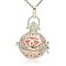 Silver Color Plated Brass Hollow Round Cage Pendants, with No Hole Spray Painted Brass Ball Beads, Pink, 31x27x22mm, Hole: 3x8mm